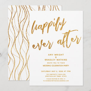 Invitation Réception de mariage blanc avec or pour un bonheur