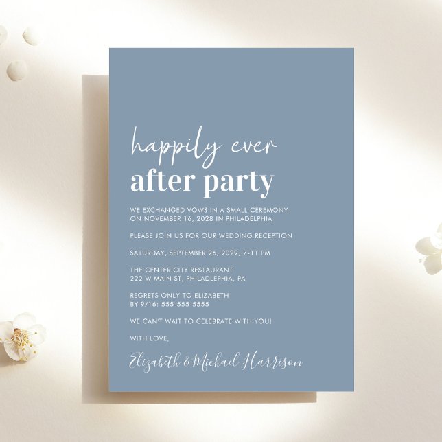Invitation Réception de mariage bleu Dusty minimal moderne (An chic Happily Ever After Party invitation for your wedding celebration)