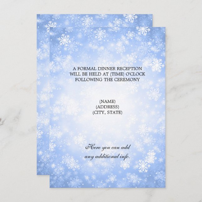 Invitation Réception de mariage bleu hiver merveilleux (Devant / Derrière)