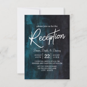 Invitation Réception de mariage bleu marine aquarelle et blan