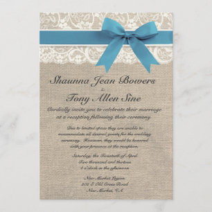 Invitation Réception de mariage bleue de toile de jute d'Aqua