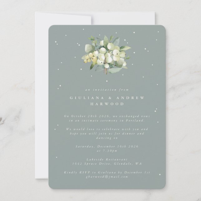 Invitation Réception de mariage Blue-Green Snowberry+Eucalypt (Devant)