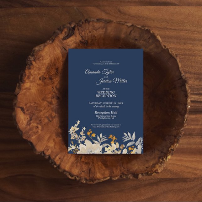 Invitation Réception de mariage bohème automnal bleu poussiér (Créateur téléchargé)