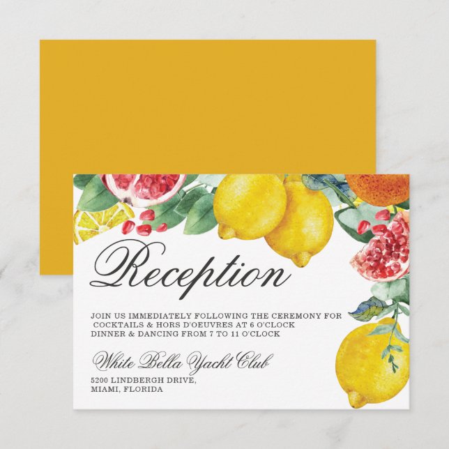 Invitation Réception De Mariage Botanique Citrus (Devant / Derrière)