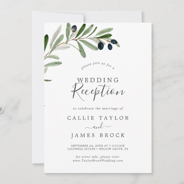 Invitation Réception de mariage Branche d'olivier moderne (Devant)