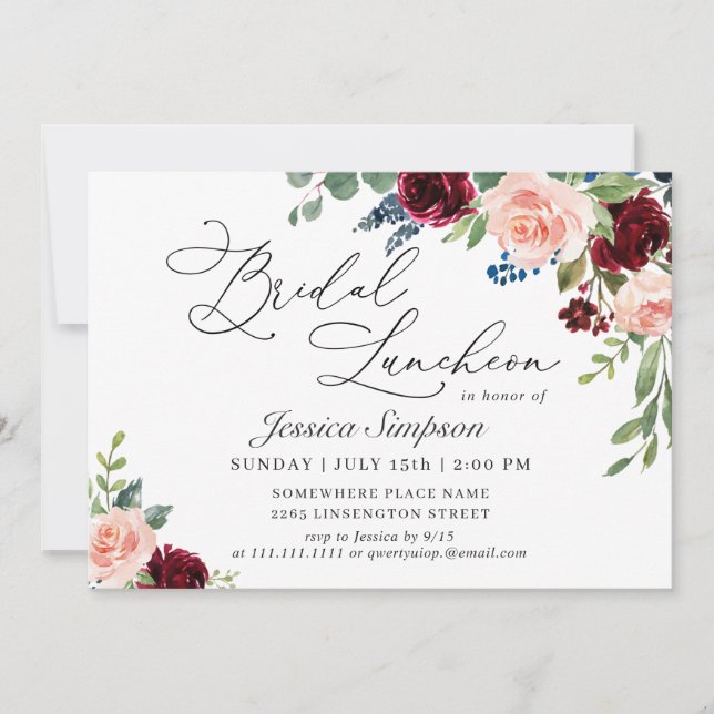 Invitation Réception de mariage Burgundy Navy Eucalyptus Rose (Devant)