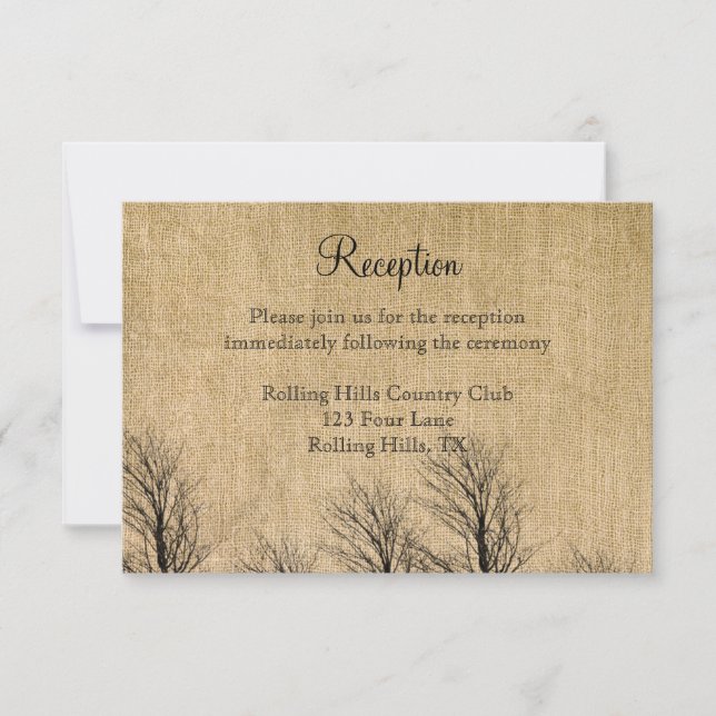 Invitation Réception de mariage chic Burlap and Birch (Devant)