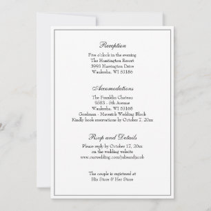 Invitation Réception de mariage classique élégant noir et bla