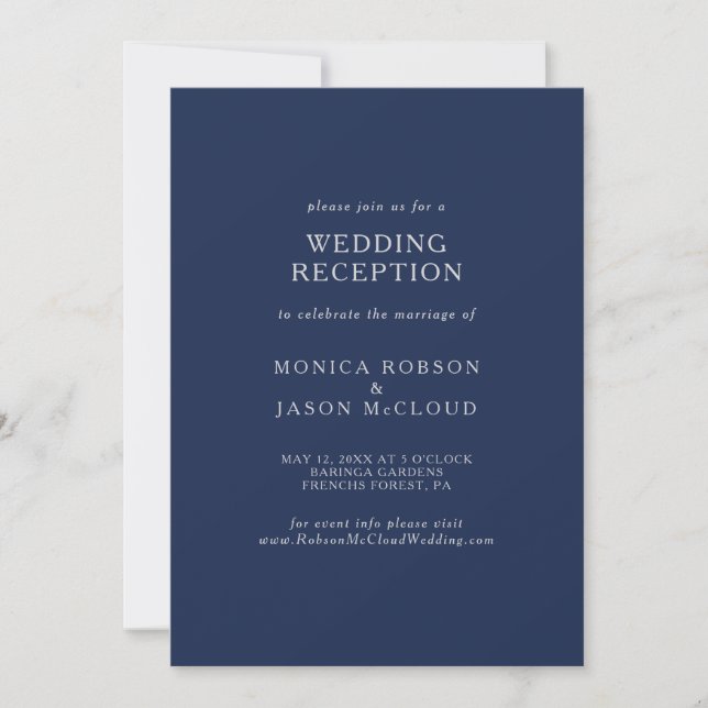 Invitation Réception de mariage classique minimal bleu marine (Devant)