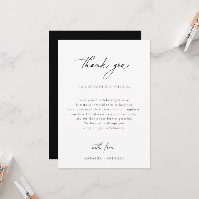 Invitation Réception de mariage contemporaine Merci (Devant/Arrière en situation)