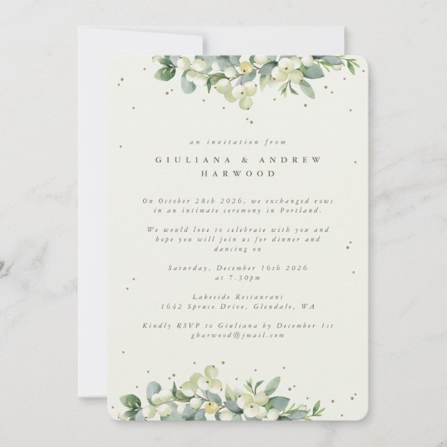 Invitation Réception de mariage Cream Snowberry + Eucalyptus (Devant)