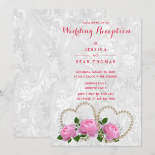 Invitation Réception de mariage Damask Pearl Hearts & Roses