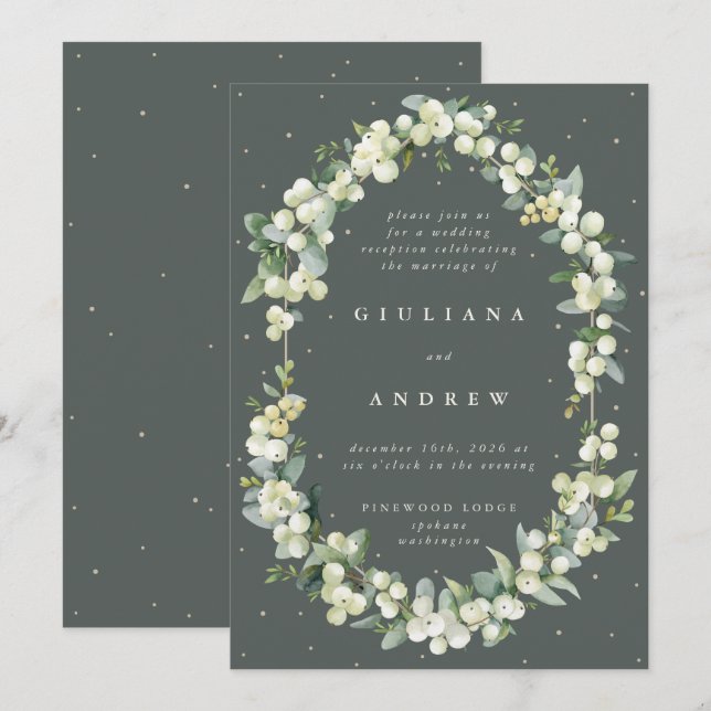 Invitation Réception De Mariage De Berneberge Verte+Eucalyptu (Devant / Derrière)