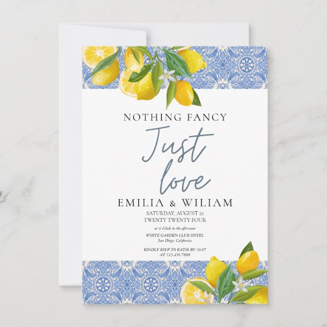 Invitation Réception de Mariage de citron d'été méditerranéen (Devant)