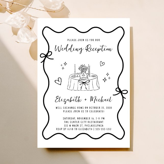 Invitation Réception De Mariage De Frame Vave Tiré À La Main  (From private vows to a grand party - invite family and friends to celebrate your marriage!)