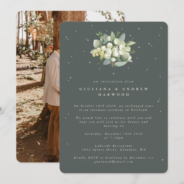 Invitation Réception de mariage de la canneberge verte+Eucaly (Devant / Derrière)