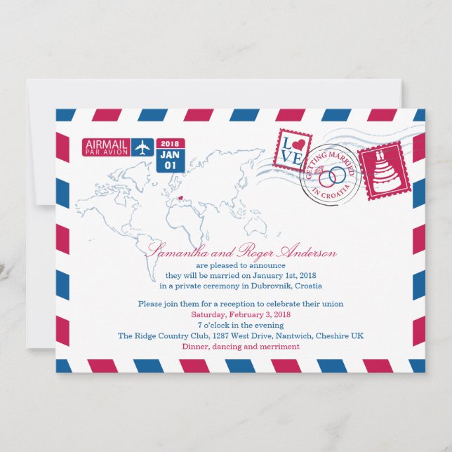 Invitation Réception de mariage de la Poste aérienne de Croat (Devant)