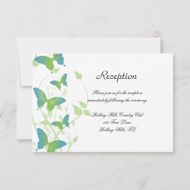 Invitation Réception de mariage de la vigne papillon bleu et  (Devant)
