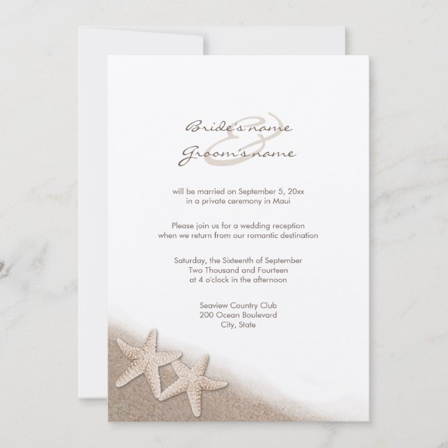 Invitation Réception De Mariage D'Étoile Uniquement Invitatio (Devant)