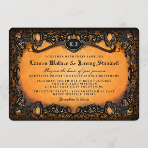 Invitation RÉCEPTION de mariage d'Halloween noir orange sur l