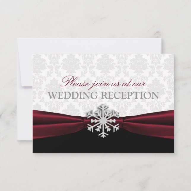 Invitation Réception de mariage d'hiver au ruban de Bourgogne (Devant)
