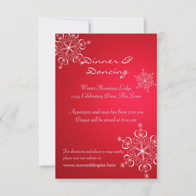 Invitation Réception de mariage d'hiver Snowflake Rouge 2 (Devant)