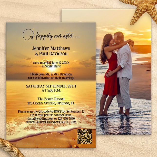 Invitation Réception de mariage du coucher de soleil sur la p (Créateur téléchargé)