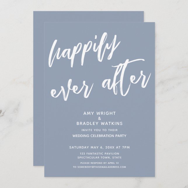 Invitation Réception de mariage Dusty Blue Happily Ever After (Devant / Derrière)
