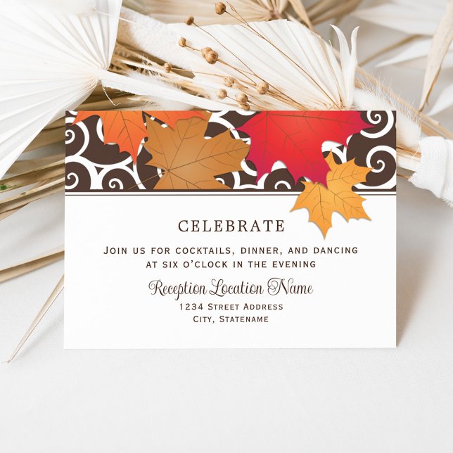 Invitation Réception de mariage élégant avec feuilles d'autom (Créateur téléchargé)