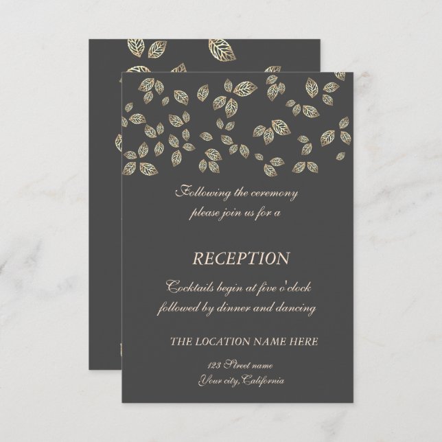 Invitation Réception de mariage Elegant Chic Feuilles d'or (Devant / Derrière)