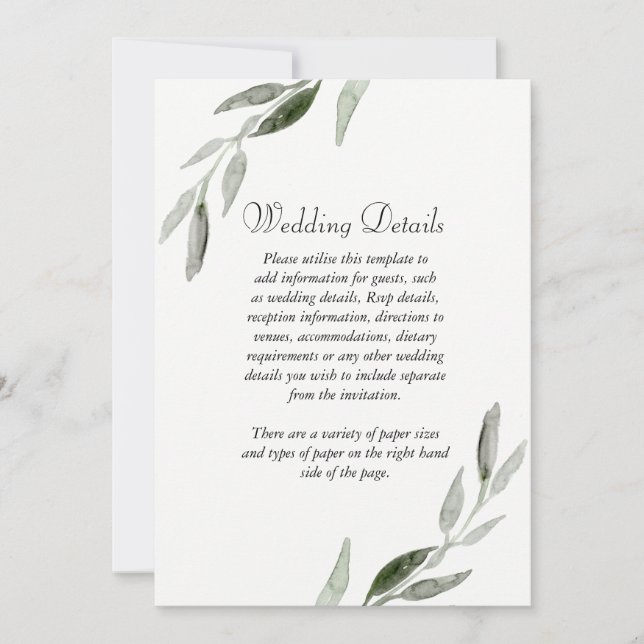 Invitation Réception de mariage élégante aux feuilles vertes  (Devant)