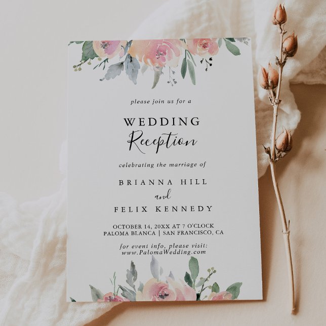 Invitation Réception de mariage élégante aux fleurs roses (Créateur téléchargé)