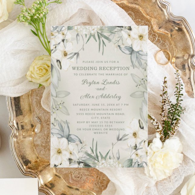Invitation Réception de mariage élégante avec fleurs blanches (Créateur téléchargé)