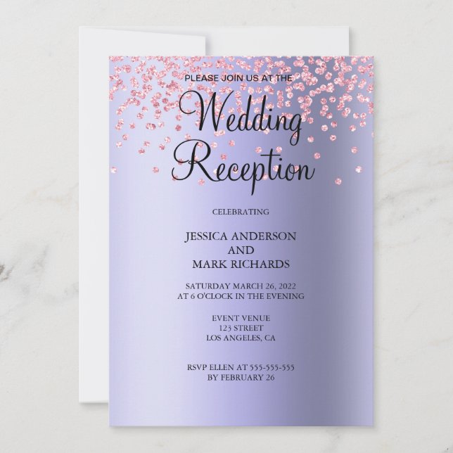 Invitation Réception de mariage élégante avec paillettes viol (Devant)