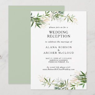 Invitation Réception de mariage élégante avec verdure d'olive