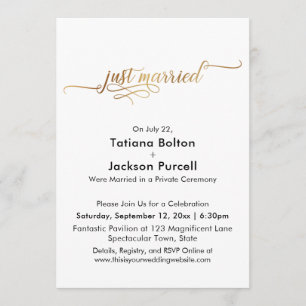 Invitation Réception de mariage élégante calligraphiée en or