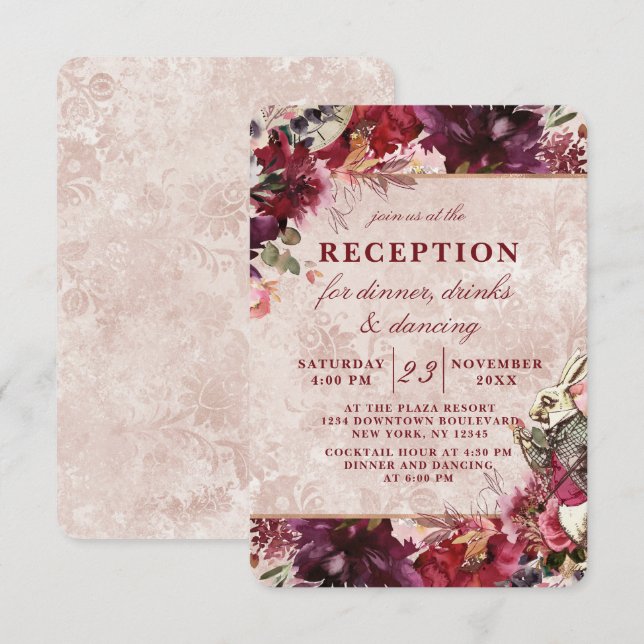 Invitation Réception de mariage élégante d'Alice au pays des  (Devant / Derrière)