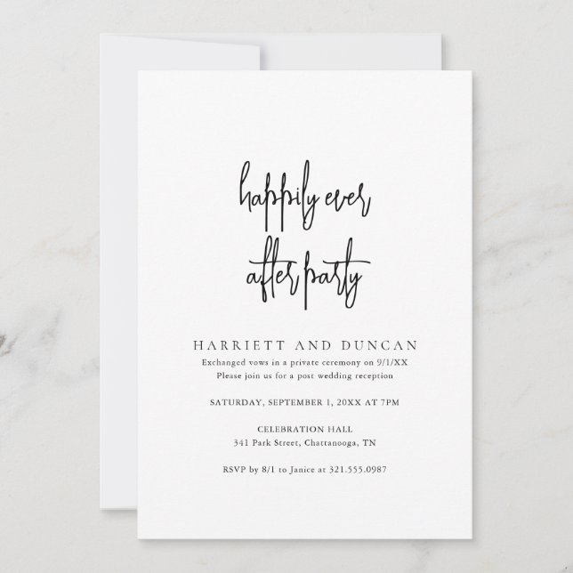 Invitation Réception de mariage élégante noir et blanc intemp (Devant)