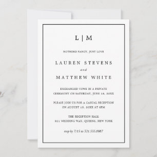 Invitation Réception de mariage élégante noir et blanc simple
