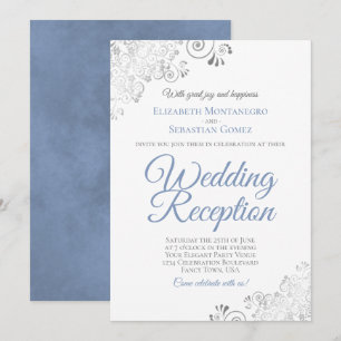 Invitation Réception de mariage élégante poussiéreuse bleue e