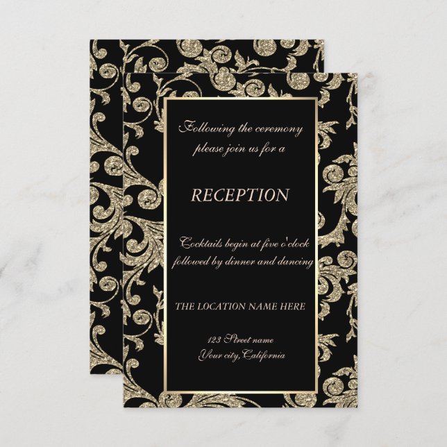 Invitation Réception de mariage élégants tourbillons de paill (Devant / Derrière)