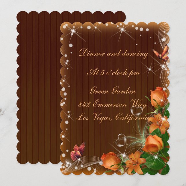 Invitation Réception de mariage en bois foncé rustique (Devant / Derrière)