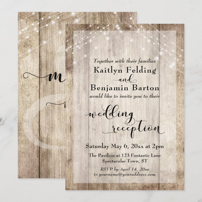 Invitation Réception de mariage en Bois Rustique et Cordes Lu (Devant / Derrière)