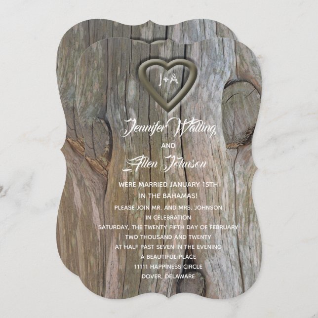 Invitation Réception de mariage en bois sculpté (Devant / Derrière)