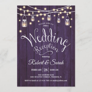 Invitation Réception de mariage en Bois Violet Rustique & Lum