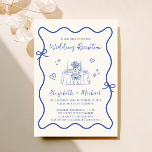 Invitation Réception de mariage en crème bleue dessinée à la