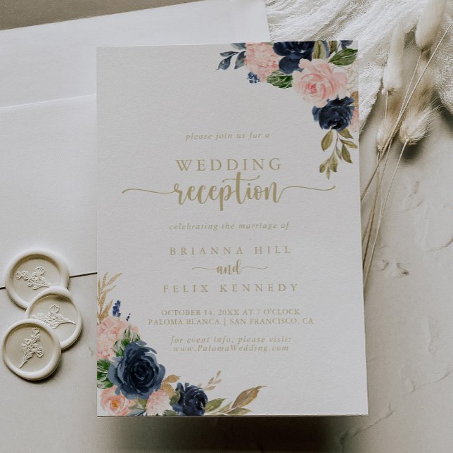 Invitation Réception de mariage en or flou de la Marine (Créateur téléchargé)