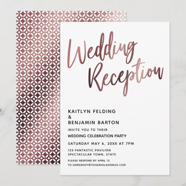 Invitation Réception de mariage en typographie rose gold (Devant / Derrière)