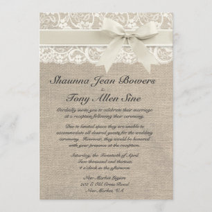 Invitation Réception de mariage ene ivoire de toile de jute d