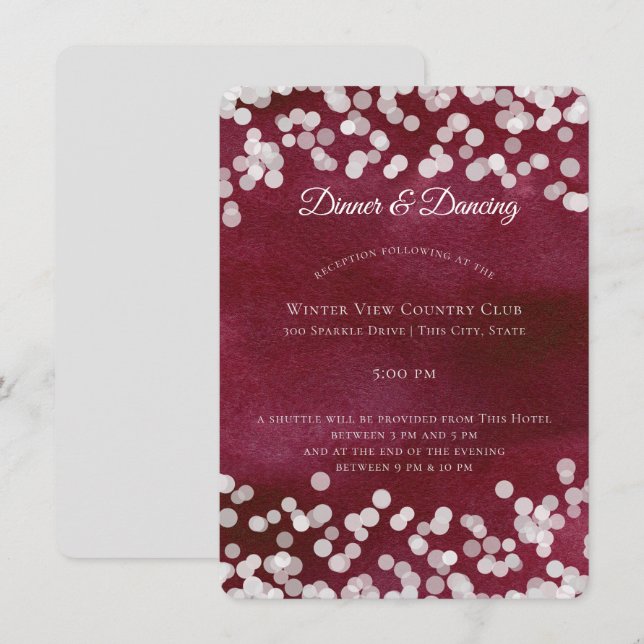 Invitation Réception de mariage étincelante Argent et Maroon  (Devant / Derrière)